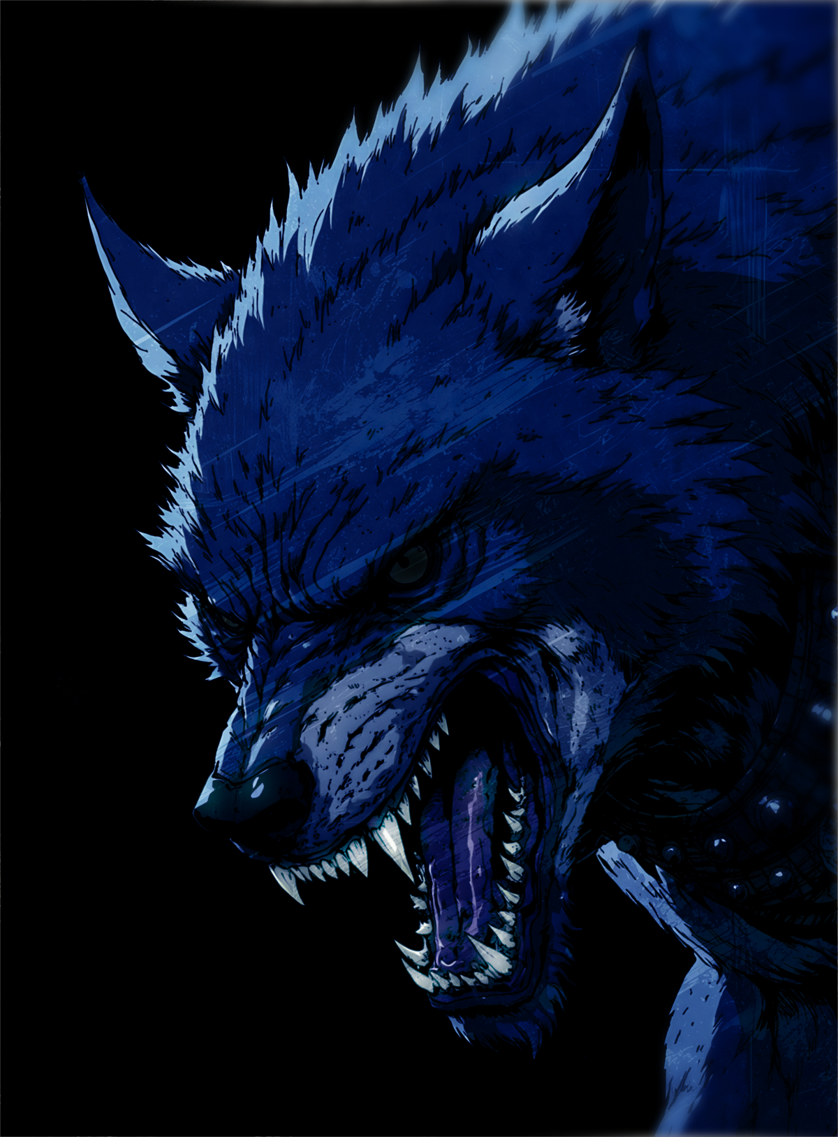 Blue wolf illustration with a dark background